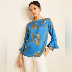 Ann Taylor Women's Blouse Blue Floral Oversize Lagenlook Size XLT Boho